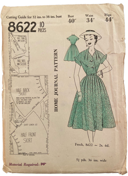 Home Journal 8622 vintage 1950s dress UNPRINTED sewing pattern Bust 40 inches