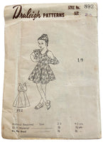 Druleigh 892 vintage 1940s or 1950s child's dress and bolero UNPRINTED sewing pattern Breast 21-22 inches ages 2-3