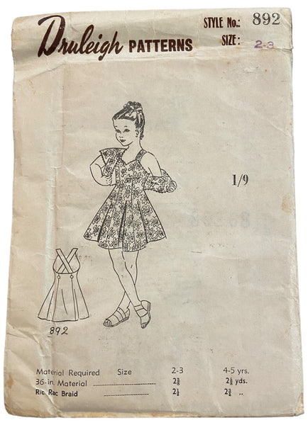 Druleigh 892 vintage 1940s or 1950s child's dress and bolero UNPRINTED sewing pattern Breast 21-22 inches ages 2-3