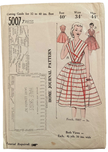 Home Journal 5007 vintage 1950s dress UNPRINTED sewing pattern Bust 40 inches