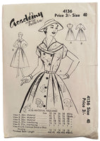 Academy 4136 vintage 1950s UNPRINTED dress sewing pattern Bust 40 inches
