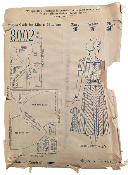 Home Journal 8002 vintage 1940s or 1950s dress UNPRINTED sewing pattern Bust 40 inches