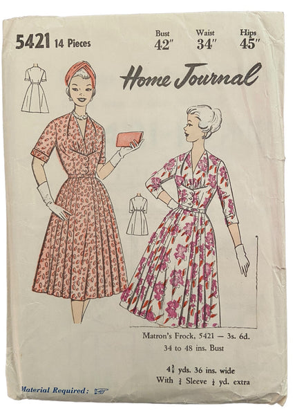 Home Journal 5421 vintage 1950s dress UNPRINTED sewing pattern Bust 42 inches