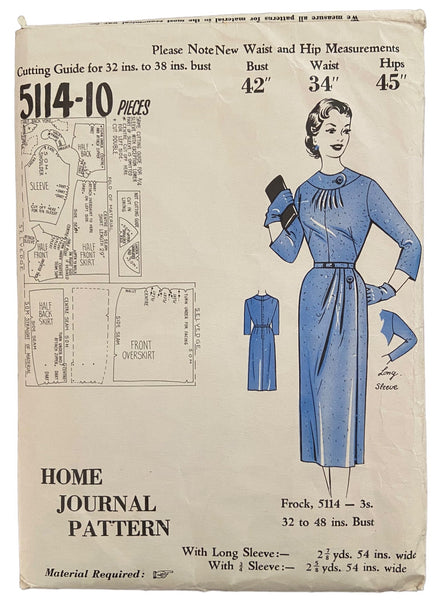 Home Journal 5114 vintage 1940s or 1950s dress UNPRINTED sewing pattern Bust 42 inches