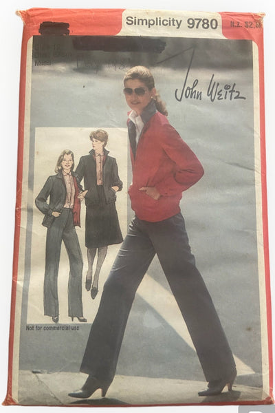 Simplicity 9780 vintage 1980s shirt, skirt, striaght-leg pants, jacket sewing pattern. Bust 34 inches