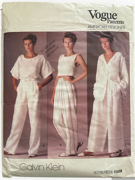 Vogue 1508 vintage 1980s designer Calvin Klein pants sewing pattern Waist 26.5 inches