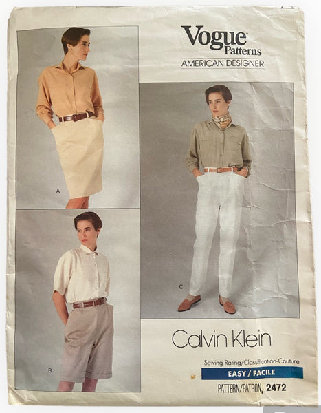 Copy of Vogue 2472 vintage 1990s designer Calvin Klein skirt, shorts and pants sewing pattern Waist 23, 24, 25 inches