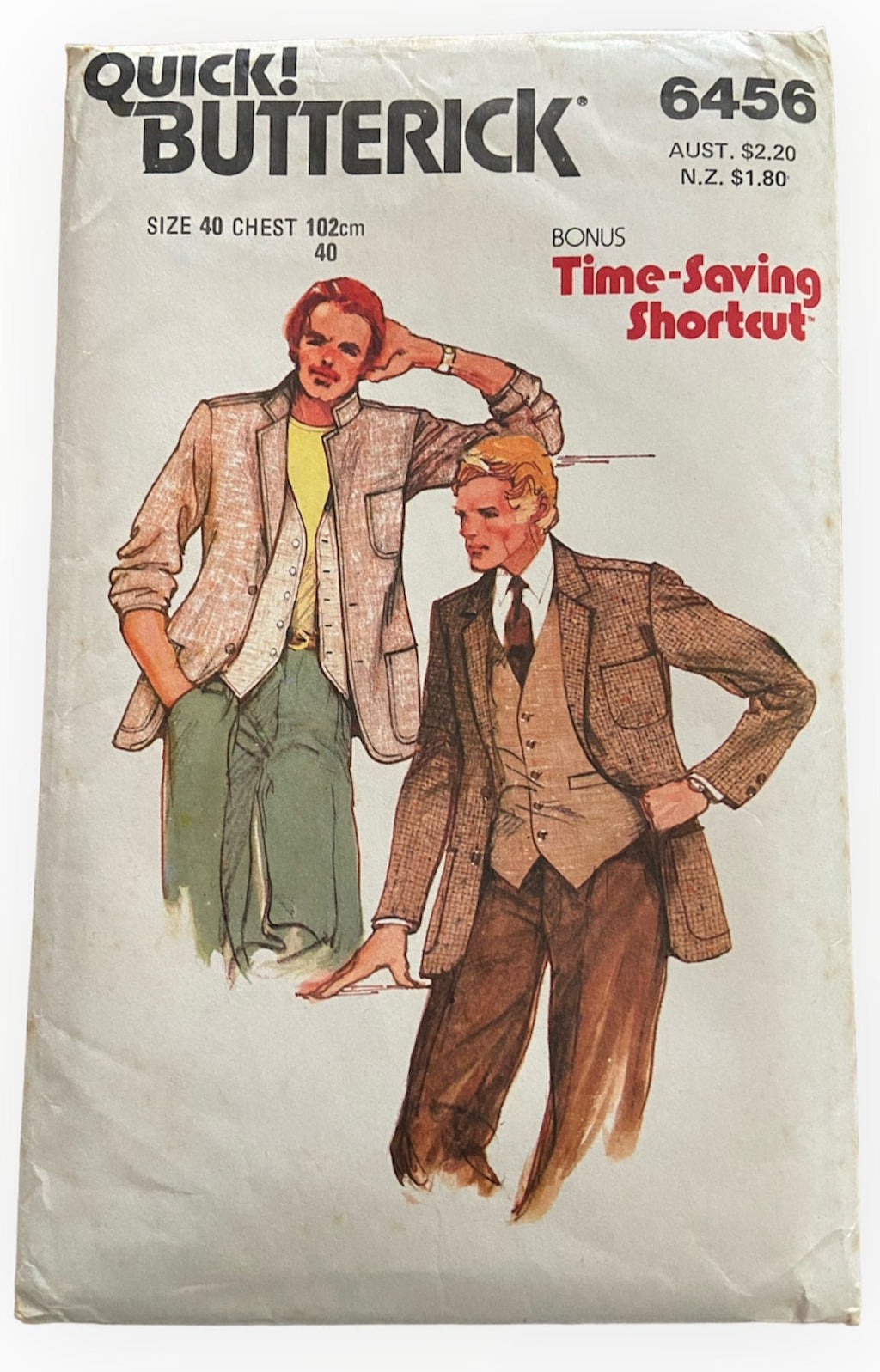 Butterick 6456 vintage 1970s men's jacket and vest sewing pattern Chest 40 inches