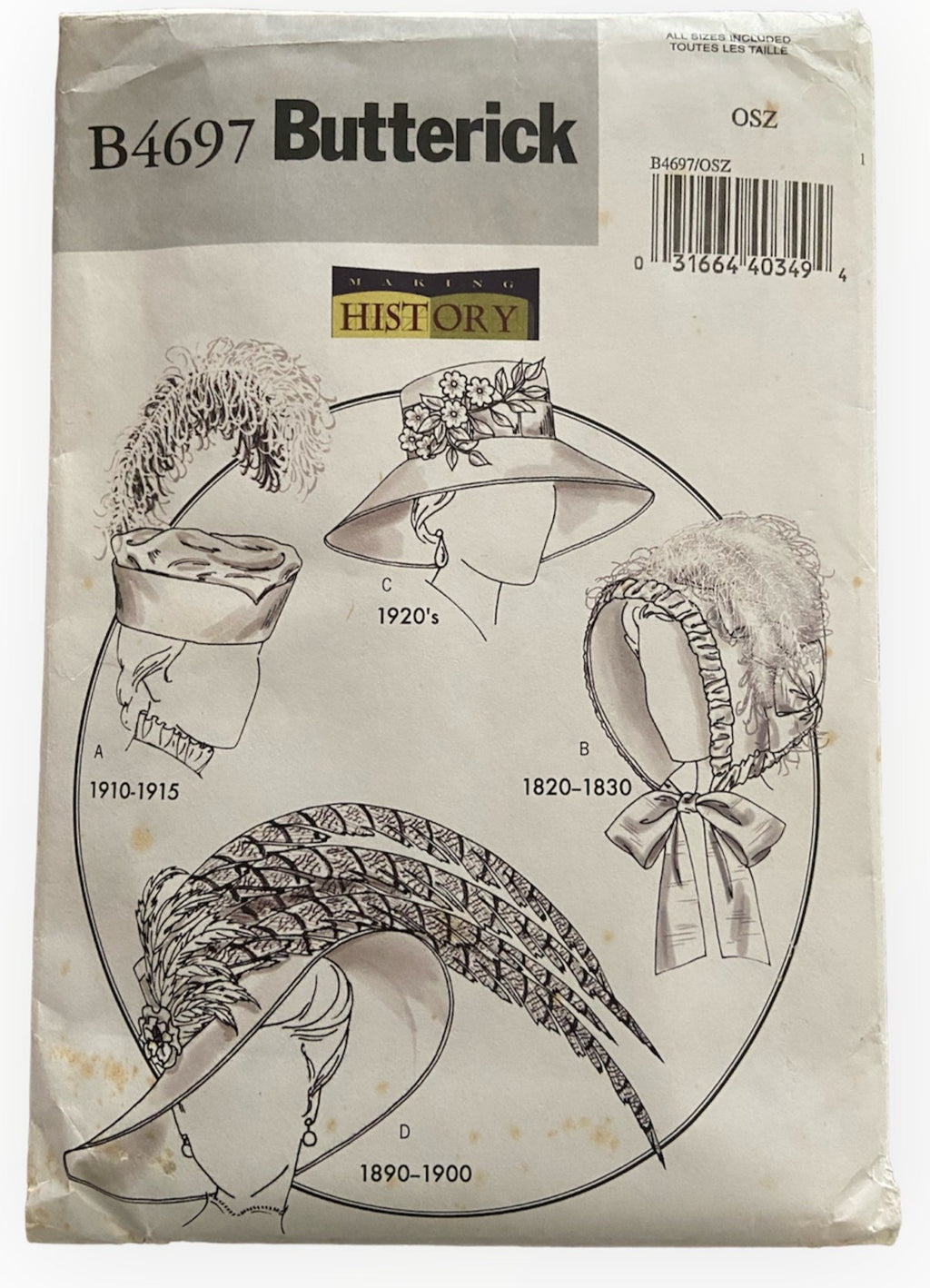 Butterick B4697 making history hats and bonnet sewing pattern