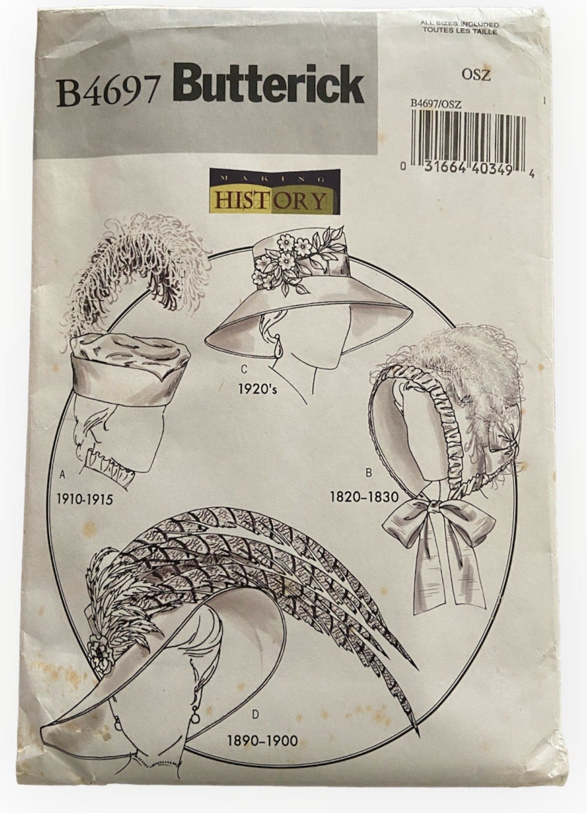 Butterick B4697 making history hats and bonnet sewing pattern