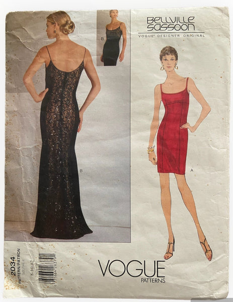 Vogue 2034 Vogue American Designer Bellville Sassoon vintage 1990s dress sewing pattern Bust 31.5, 32.5, 34 inches