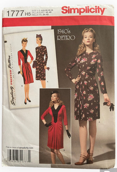 Simplicity 1777 H5 reissued vintage 1940s dress sewing pattern. Bust 30.5 - 36 inches