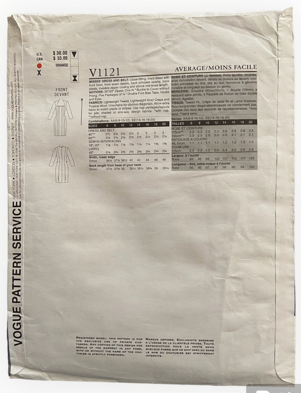 Vogue V1121 designer Badgley Mishka Vogue American Designer dress sewing pattern Bust 30.5 - 34 inches inches