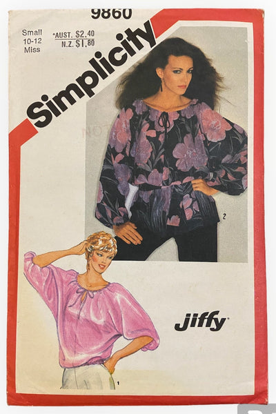 Simplicity 9860 Vintage 1980s top pattern. Bust 32.5 - 34 inches