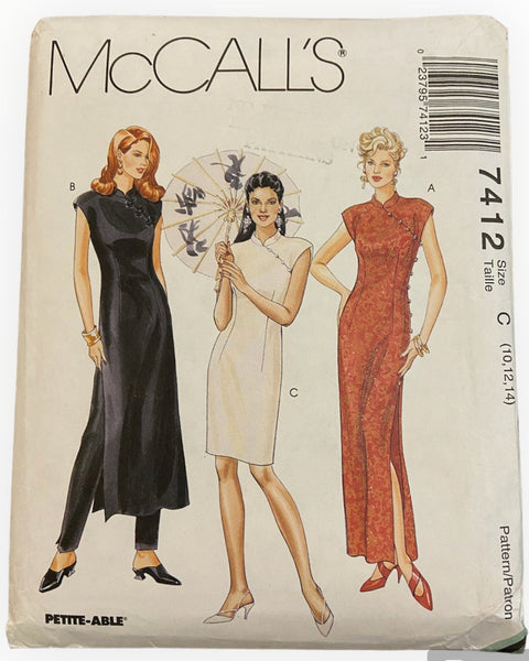 McCall's 7412 vintage 1990s dress in three lengths and pants sewing pattern. &nbsp;Bust 32.5, 34, 36 inches