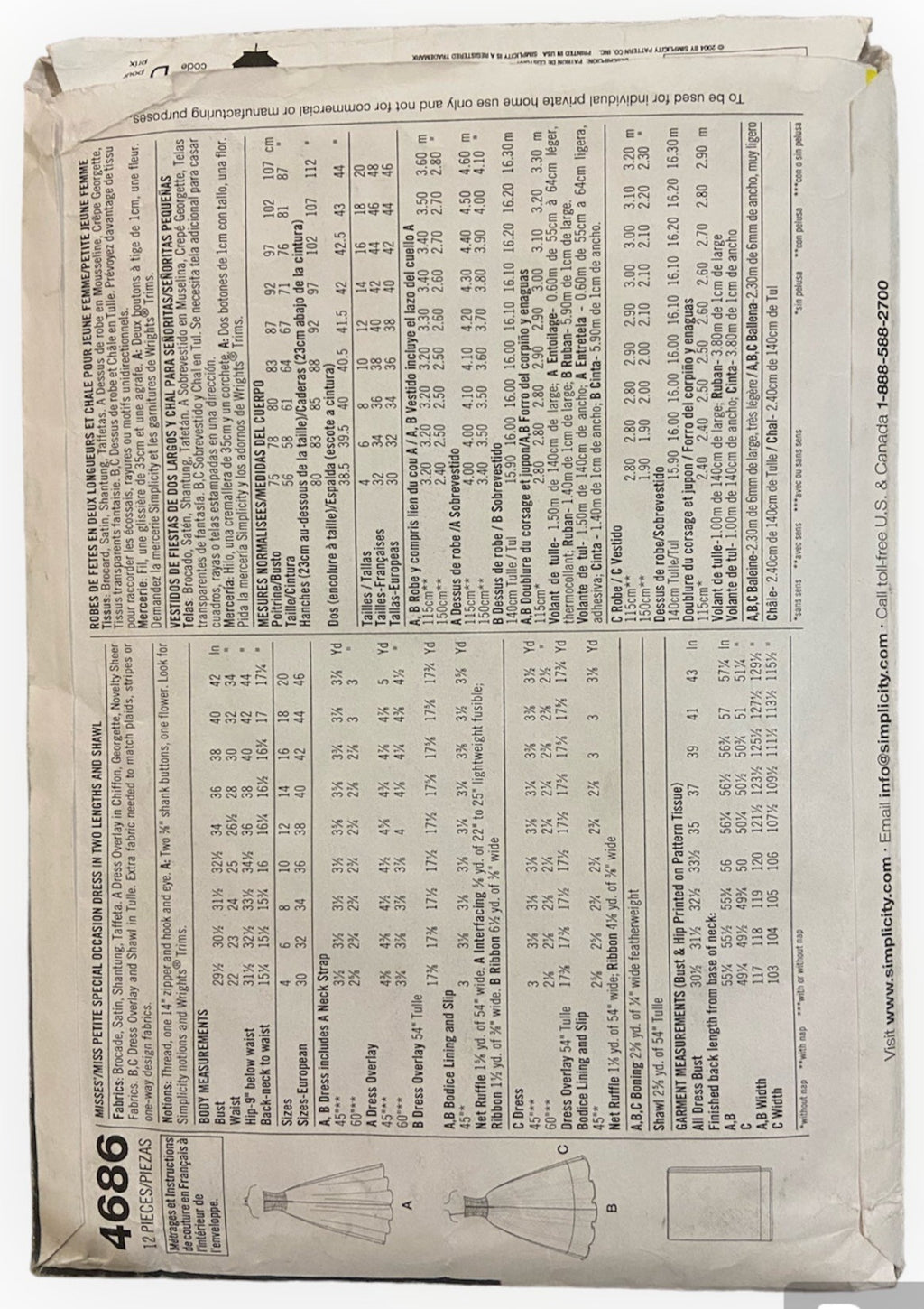 McCall's 4686 vintage 2000s Jessica McClintock special occasion dress sewing pattern Bust DD 29.5, 30.5, 31.5, 32.5 inches