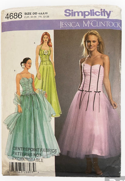 McCall's 4686 vintage 2000s Jessica McClintock special occasion dress sewing pattern Bust DD 29.5, 30.5, 31.5, 32.5 inches