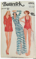 Butterick 4808 vintage 1970s John Kloss swimsuit and cover-up sewing pattern. Bust 32.5 inches
