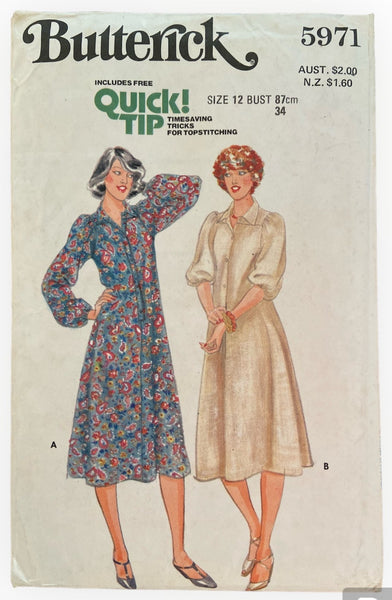 Butterick 5971 vintage 1970s dress sewing pattern. Bust 34 inches