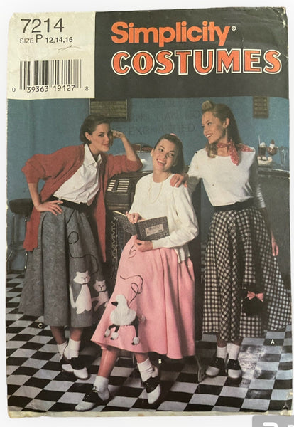 Simplicity 7214 vintage 1990s 1950s skirt costume sewing pattern. Waist 26.5, 28, 30 inches