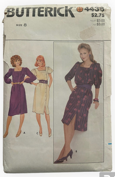 Butterick 4436 vintage 1980s dress sewing pattern. Bust 31.5 inches