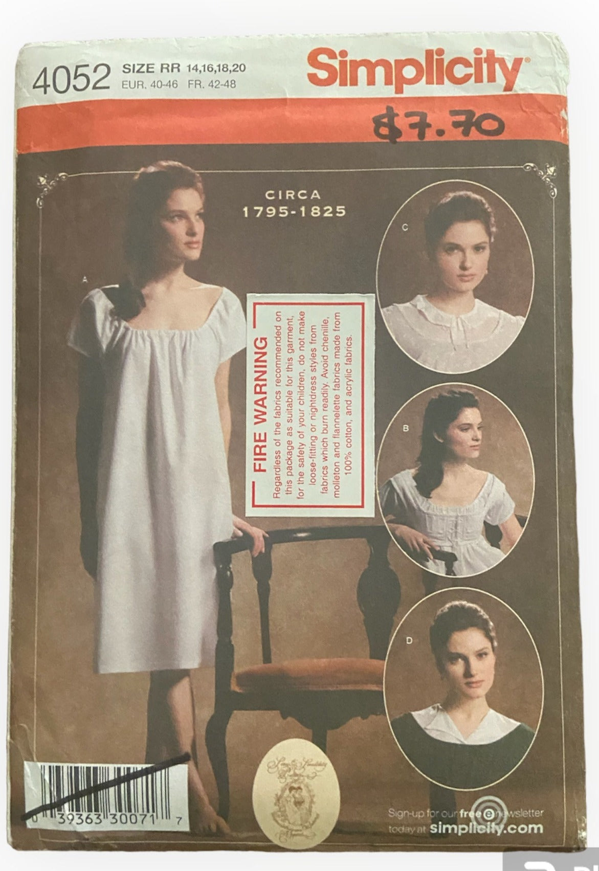 Butterick 4052 women's chemise, stay, chemisette costume pattern. Bust 36, 38, 40, 42 inches