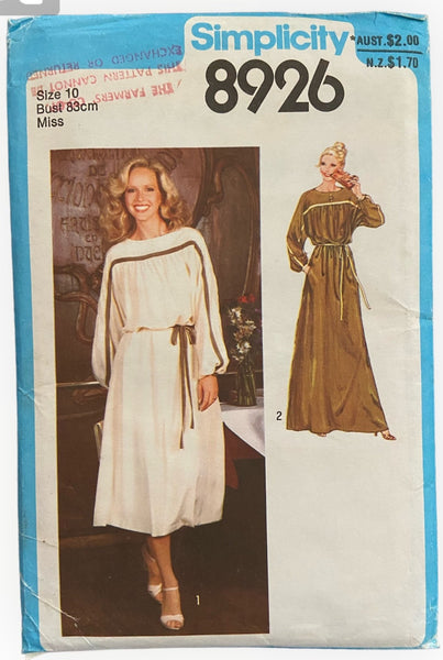 Simplicity 8926 Vintage 1970s dress sewing  pattern. Bust 32.5 inches