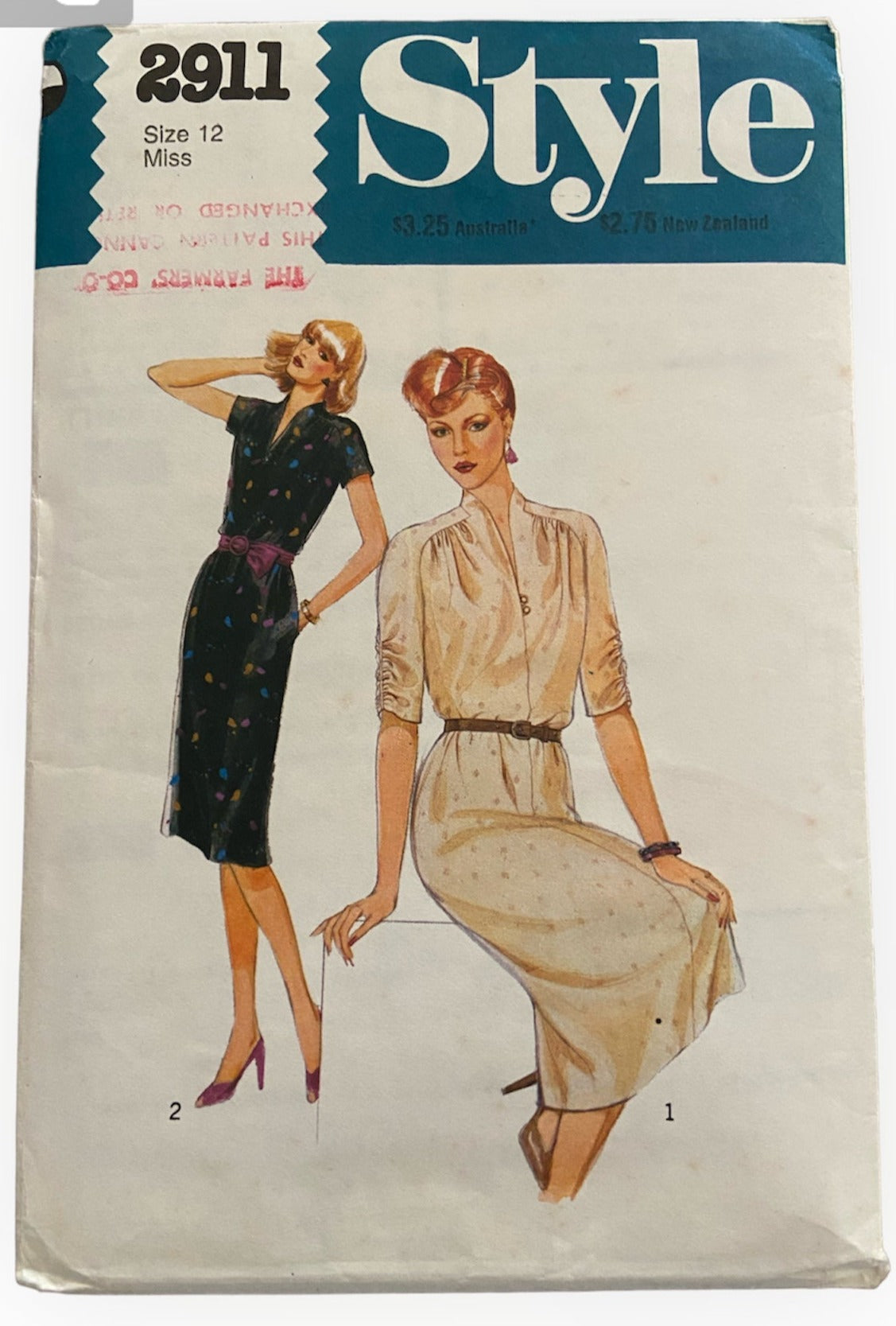 Style 2911 Vintage 1980s dress sewing  pattern. Bust 34 inches