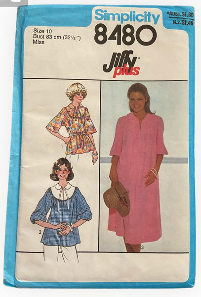 Simplicity 8480 Vintage 1970s jiffy plus dress and top sewing  pattern. Bust 32.5 inches