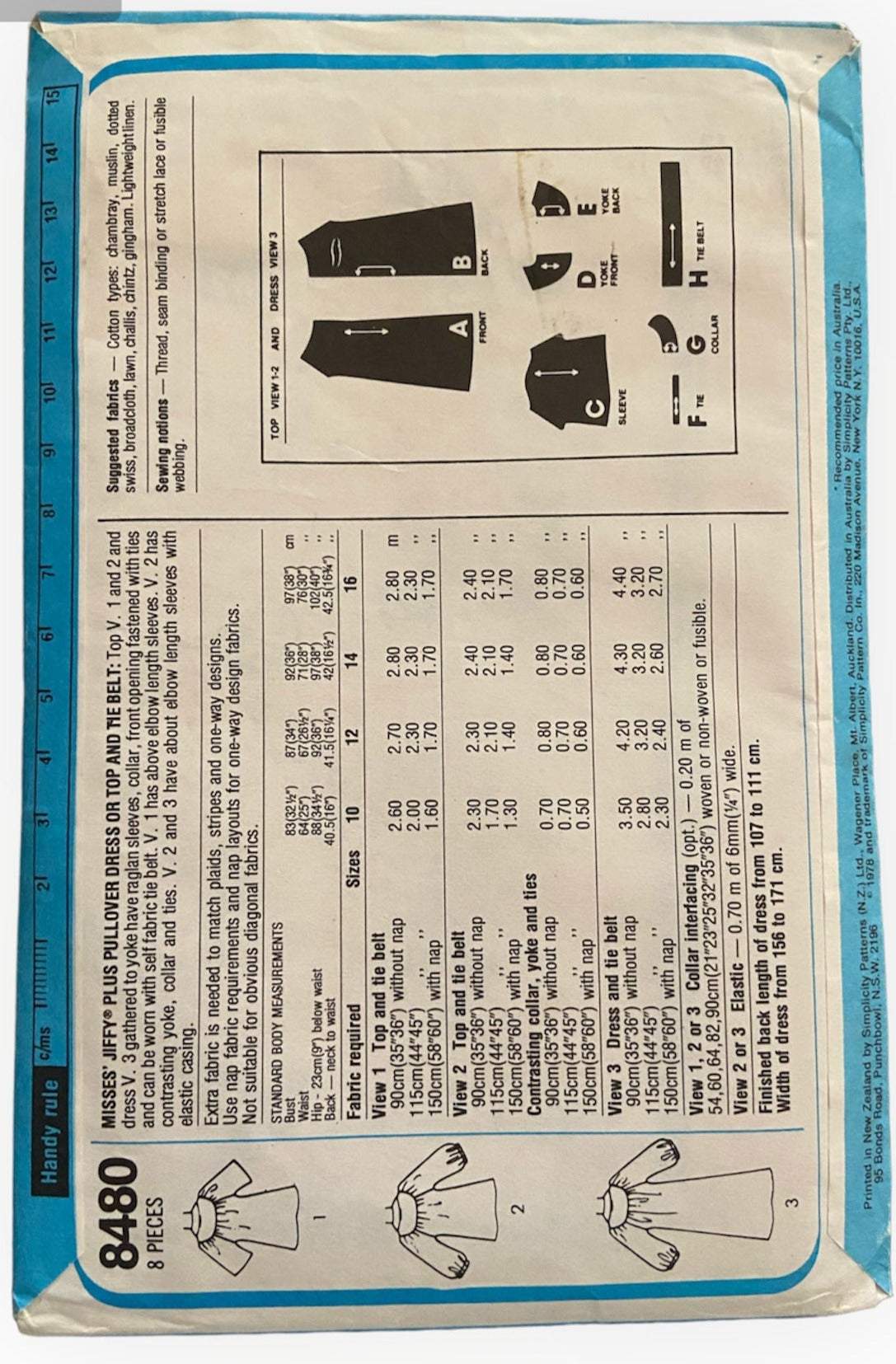 Simplicity 8480 Vintage 1970s jiffy plus dress and top sewing  pattern. Bust 32.5 inches