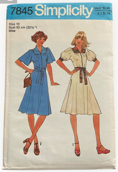 Simplicity 7845 Vintage 1970s dress sewing  pattern. Bust 32.5 inches