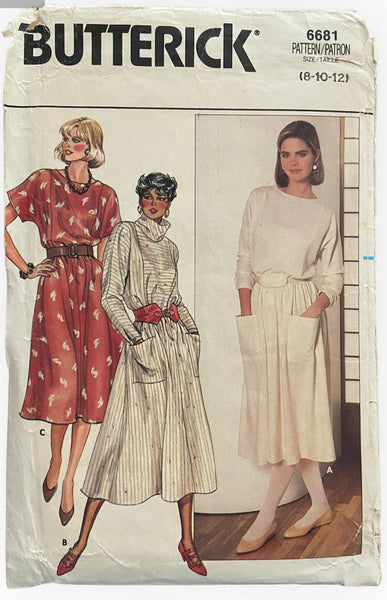 Butterick 6681 Vintage 1980s dress sewing  pattern. Bust 31.5, 32.5, 34 inches