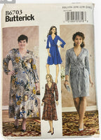 Butterick B6703 2000s wrap dress sewing pattern for stretch fabrics bust 40 to 46 inches