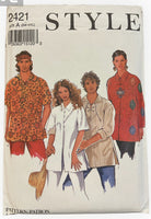 Style 2421 vintage 1980s unisex top sewing pattern Chest/ Bust 30-48 inches