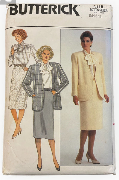 Butterick 4115 vintage 1980s jacket, skirt and blouse sewing  pattern. Bust 36, 38, 40 inches