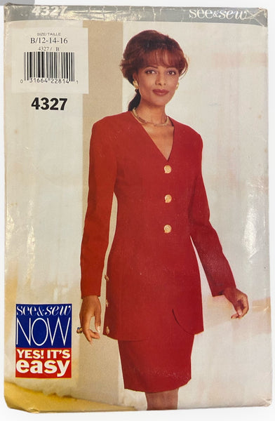 Butterick 4327 vintage 1990s jacket skirt sewing pattern. Bust 34, 36, 38 inches
