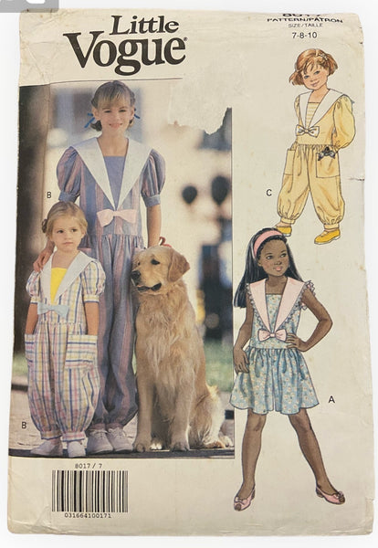 Vogue 8017 little vogue vintage 1980s child's romper and jumpsuit sewing pattern. Size 7-8-10
