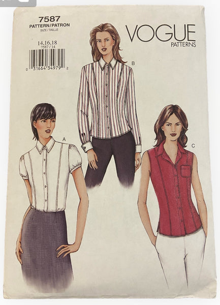 Vogue 7587 shirt sewing pattern from the 2000s Bust 36, 38, 40 inches