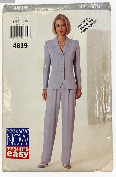 Butterick 4619 vintage 1990s top and pants sewing pattern. Bust 34, 36, 38 inches