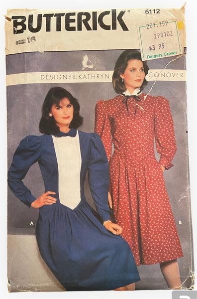 Butterick 6112 vintage 1980s dress pattern. Bust 38 inches