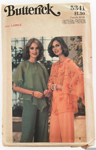 Butterick 5341 vintage 1970s blouse sewing pattern. Bust 38-40 inches