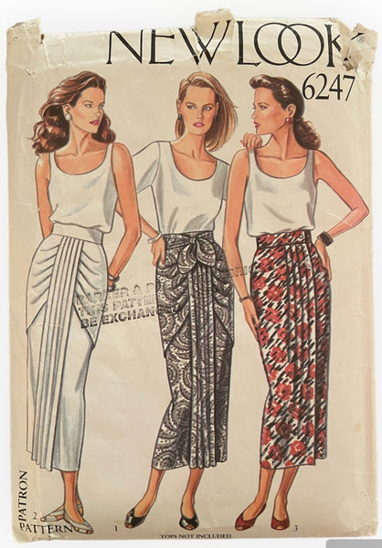 New Look 6247 vintage 1980s skirts sewing pattern. Waist 24, 25, 26.5, 28, 30, 32 inches