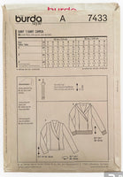 Burda 7433 long sleeve t-shirt sewing pattern from the 2000s. Sizes 8-18 US 34-44 Eur