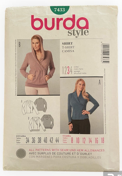 Burda 7433 long sleeve t-shirt sewing pattern from the 2000s. Sizes 8-18 US 34-44 Eur