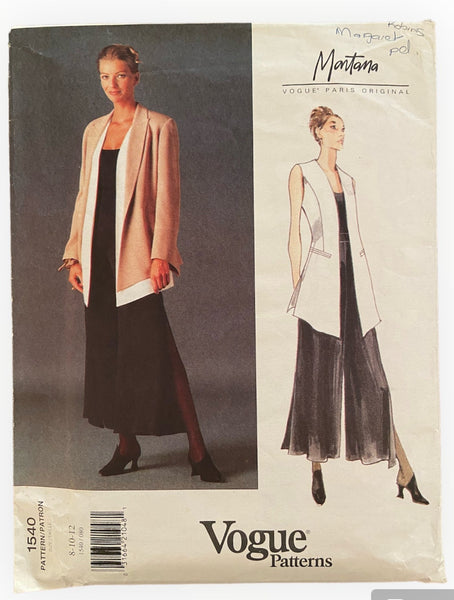 Vintage 1990s Vogue 1540 Claude Montana jacket and pants pattern Bust 31.5, 32.5, 34 inches