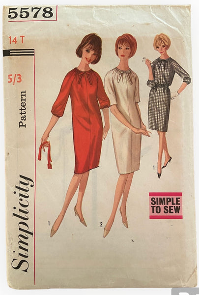 Simplicity 5578 vintage 1960s dress pattern. Bust 34 inches