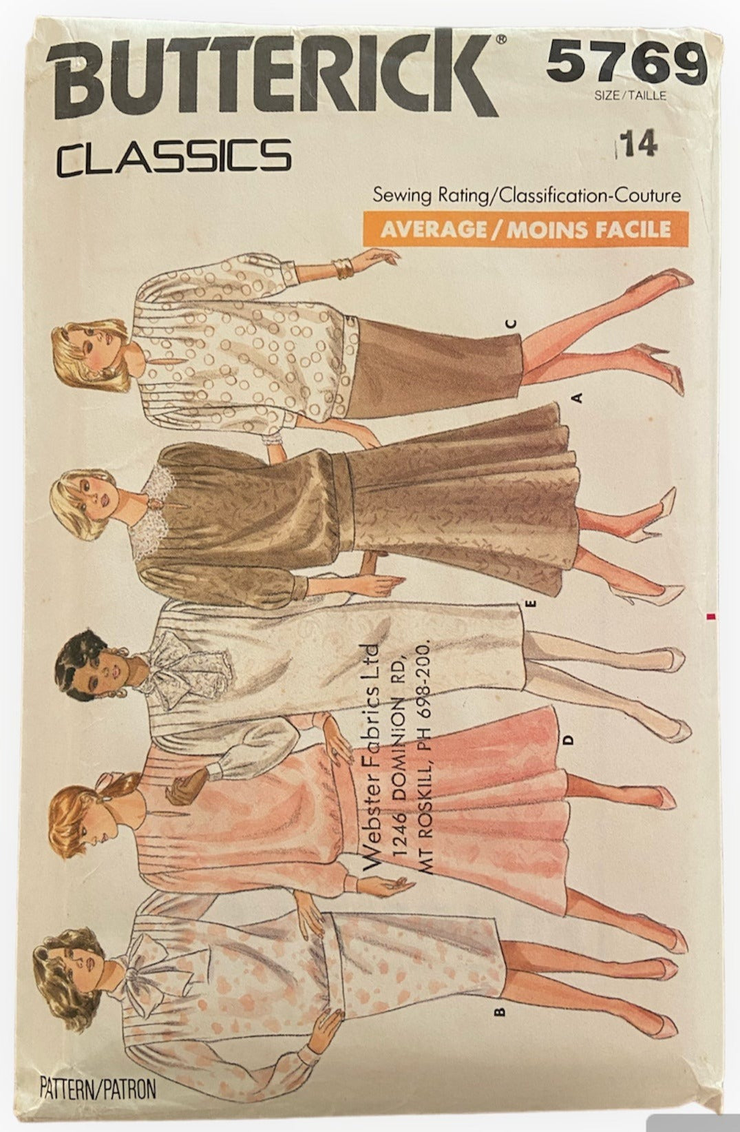 Butterick 5769 Vintage 1980s dress, skirt and top sewing pattern. Bust 36 inches