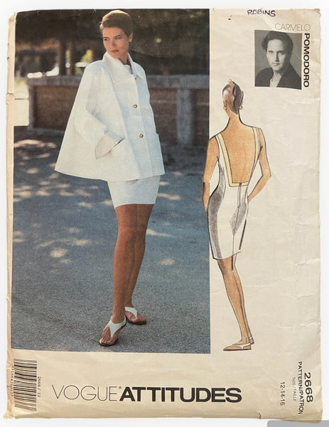 Vintage 1990s Vogue Attitudes2668 Designer Carmelo Pomodoro dress and jacket sewing pattern. Bust 34 (dress) and 34. 36, 38 inches (jacket) inches