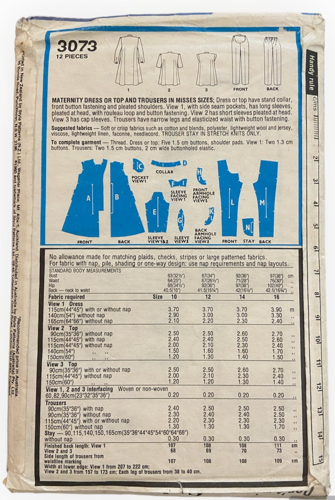 Style 3073 vintage 1970s maternity dress or top and trousers pattern Bust 34 inches