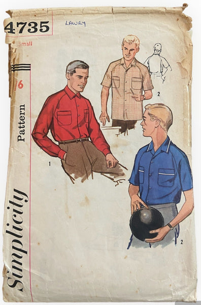 Simplicity 4735 vintage 1960s men's action back shirt pattern Size small chest 34-36 inches